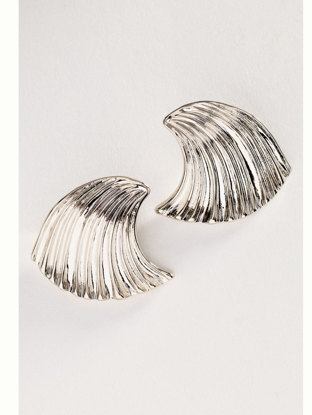 Anthropologie 14KT Gold Plated Earrings Textured Wave Statement New Silver